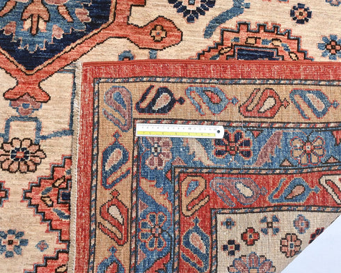 6x9 Beige Blue Aryana Afghan Hand Knotted Veg Dye Wool Area Rug